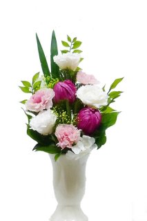 西山熊娘ページ　プリザーブドフラワー仏花　一対　高さ30cm　花器付き 仏花 大きめサイズ 花器付 30cm プリザーブドフラワー ホワイト